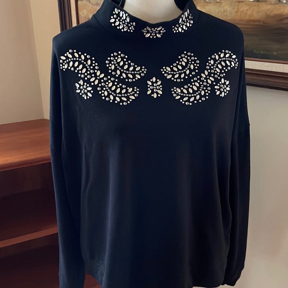 Soho New York and Co. Embellished Mock neck Black Pull Over Top Size XL